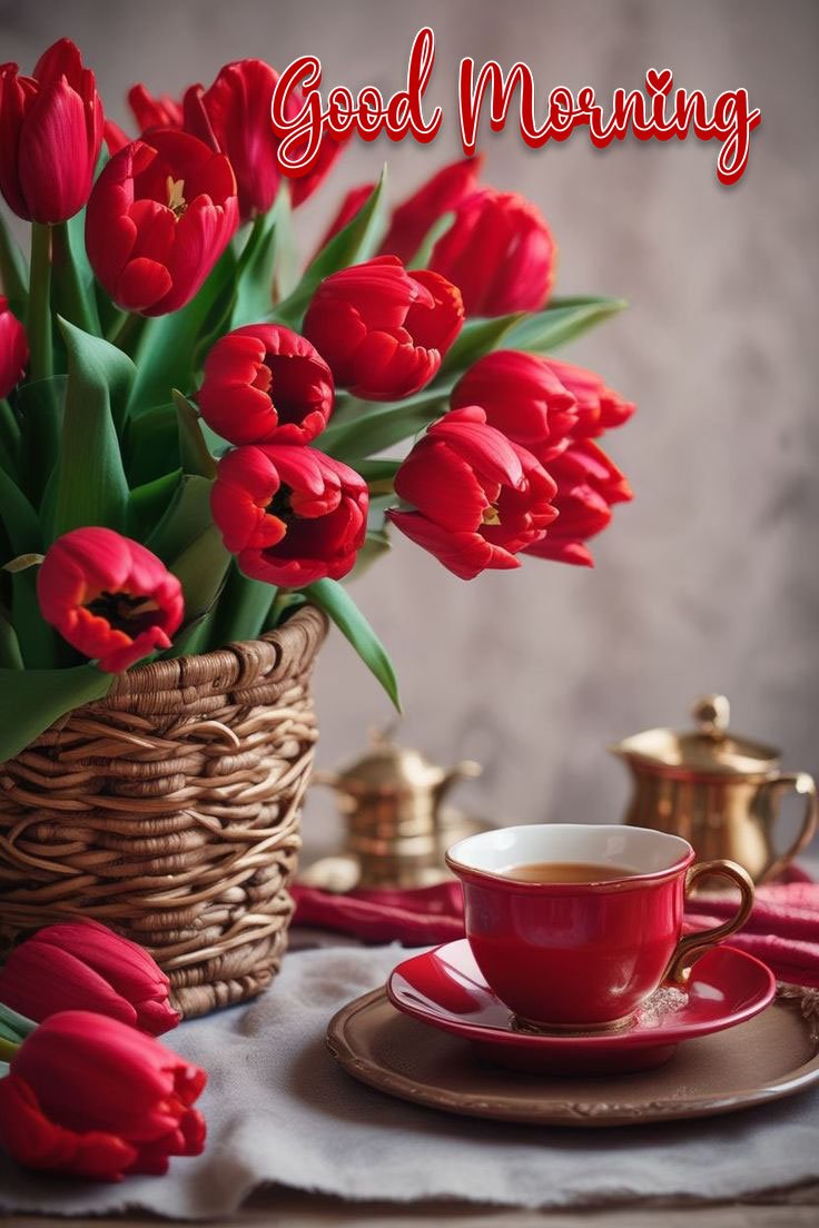 good morning images with coffee and flowers