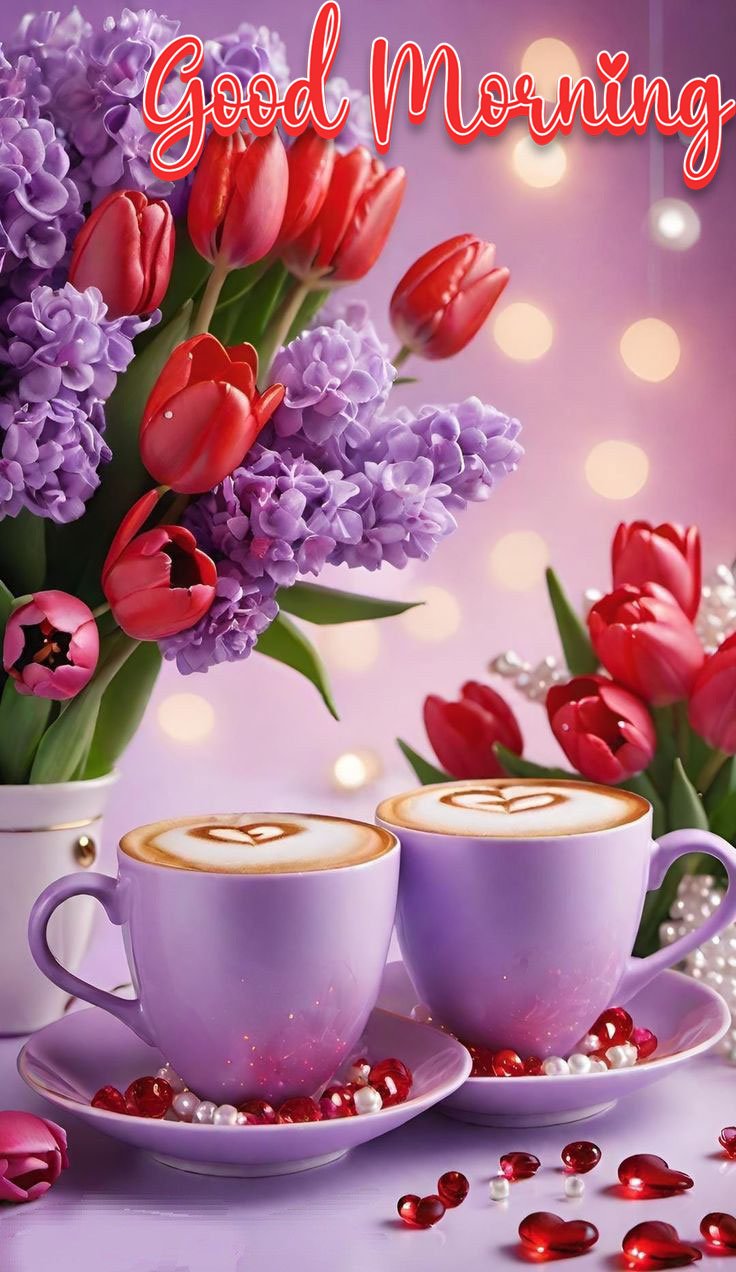 good morning images with flowers and coffee